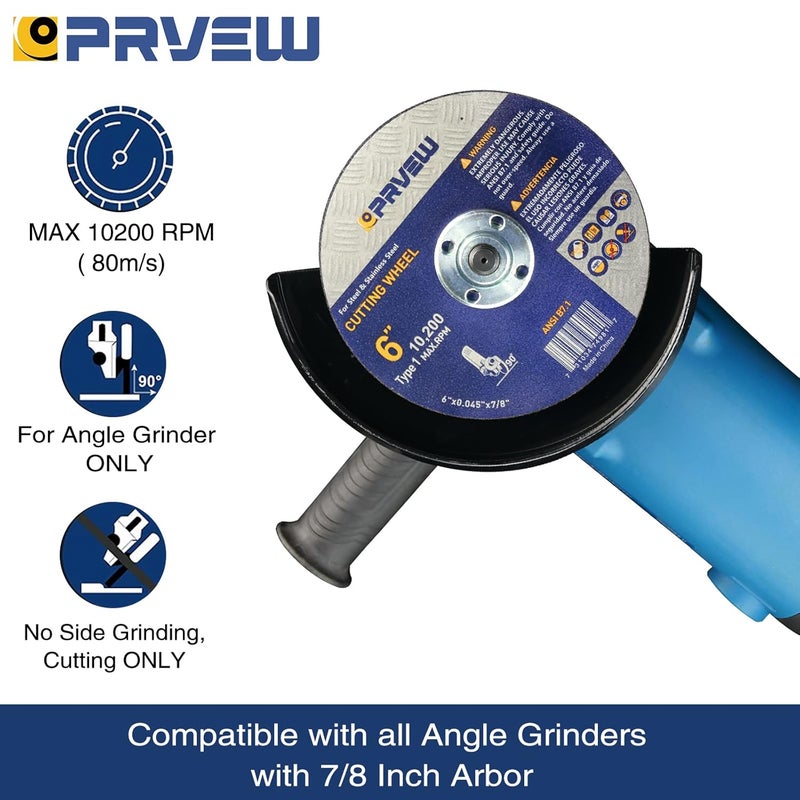 PRVEW 25-Pack 6 Inch Cut Off Wheels,6"x0.045"x7/8" Cutting Wheels, Angle Grinder Cutting Disc General Purpose Cut-Off Wheel(6-Inch) - Image 4